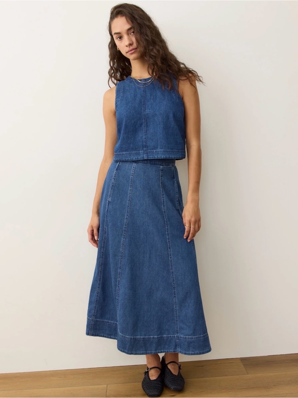 Marine Layer Classic Blue Denim A-Line Skirt - Women's